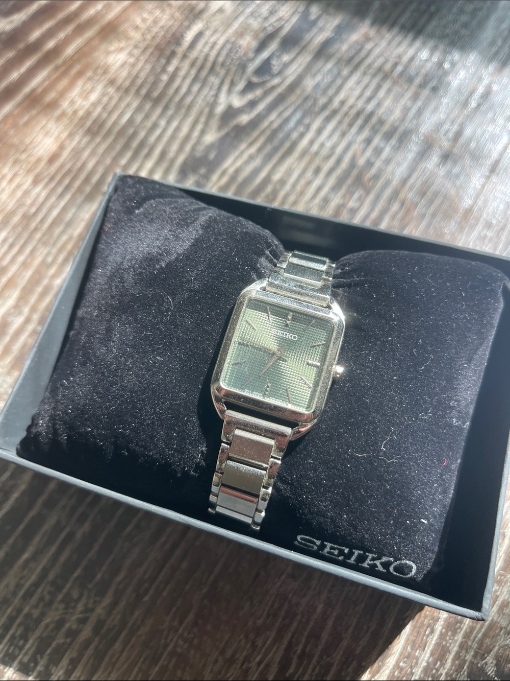 Seiko Silver-Tone Bracelet Watch with Textured Green Dial